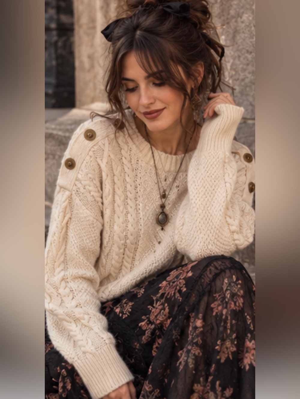 J Crew Classic Cable Knit Wool Oversized Button-Shoulder Sweater in Cream 💟❄️ - Picture 2 of 11